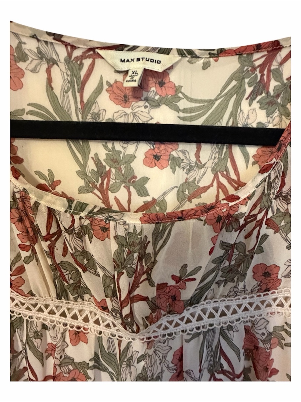 Max Studio Cream Tunic with Pink Floral Print - Picture 3 of 5